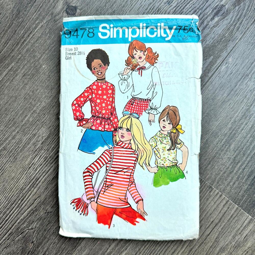 Vintage 1970s Simplicity 9478 Sewing Pattern Women Size XXS Tops Set COMPLETE